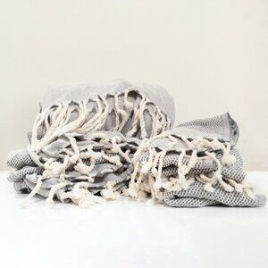 Linum Turkish Towel Set - 2 Bath Towels + 2 Hand Towels 100% Cotton Blue & White